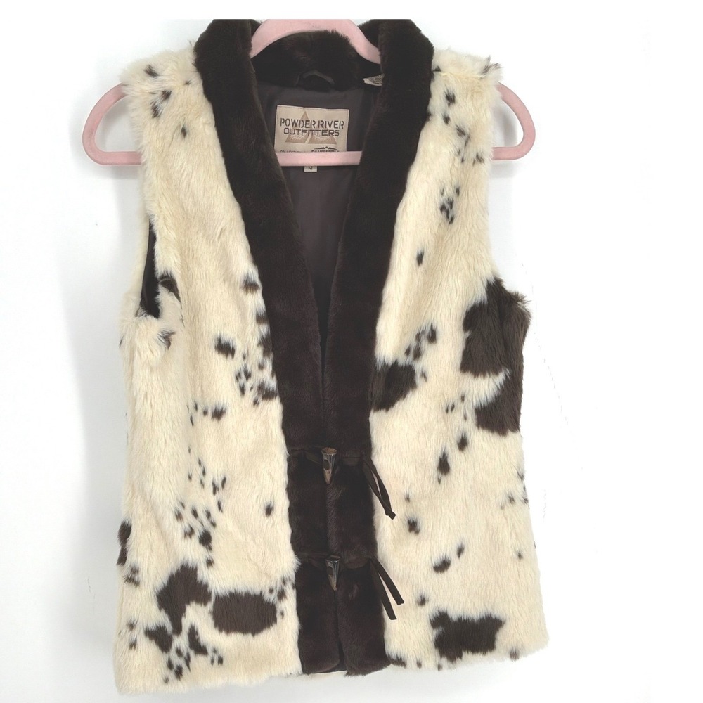 Powder River Outfitters Cow Print Faux Fur Toggle Vest Western M